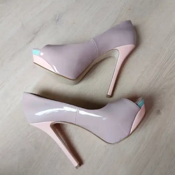 Women's shoes pumps heels peep-toe taupe nude size 6 - Picture 3 of 9